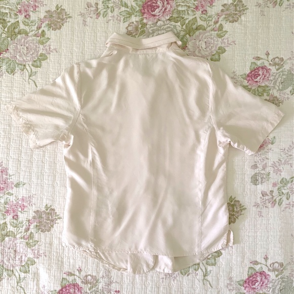 Vintage Preston & York Cream Eyelet 100% Silk Short Sleeve Button Up Shirt - Picture 2 of 3